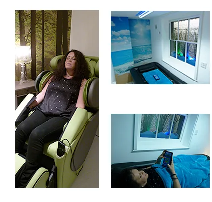 The relaxation suite with the 3D massage chair and mobiliser bed